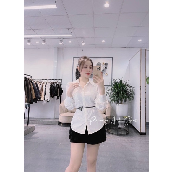 Áo sơ mi trắng prada kèm belt hàng QCL1