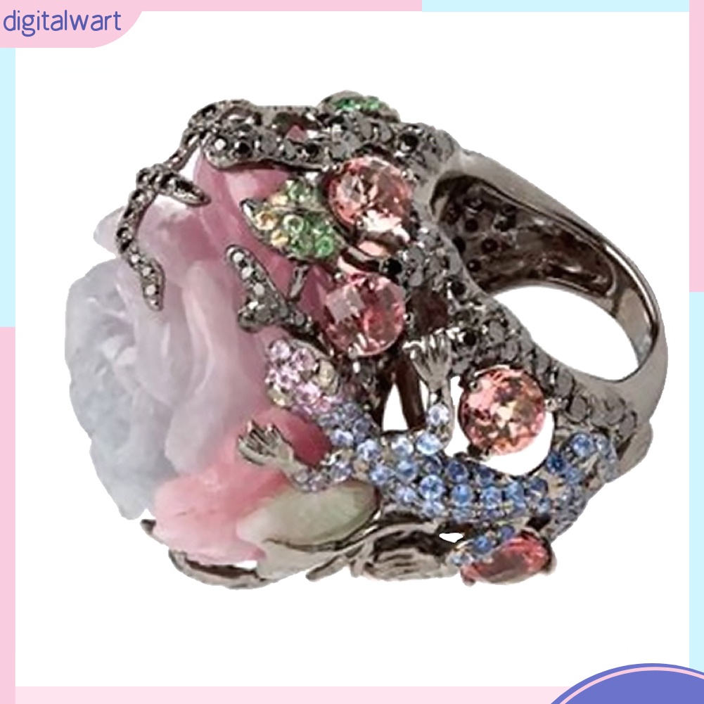 Nhẫn đính đá hình hoa mẫu đơn