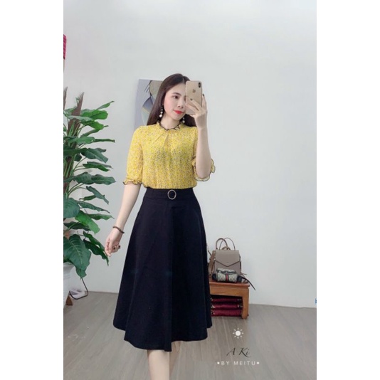 Chân váy tiểu thư công sở dài qua gối Chân váy dài chữ A công sở đẹp dáng xòe màu đen