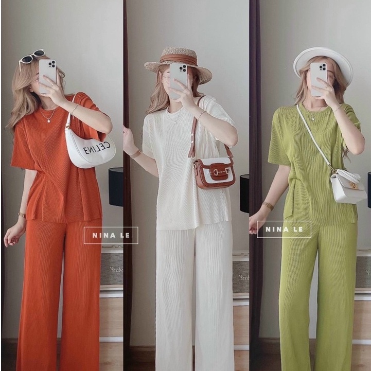 Set Bộ Nữ Áo Thun Tay Ngắn Quần Ống Rộng Chất Liệu Thun Gân Sang Chảnh Nữ Tính Thời Trang Nữ Xm Minh Phúc