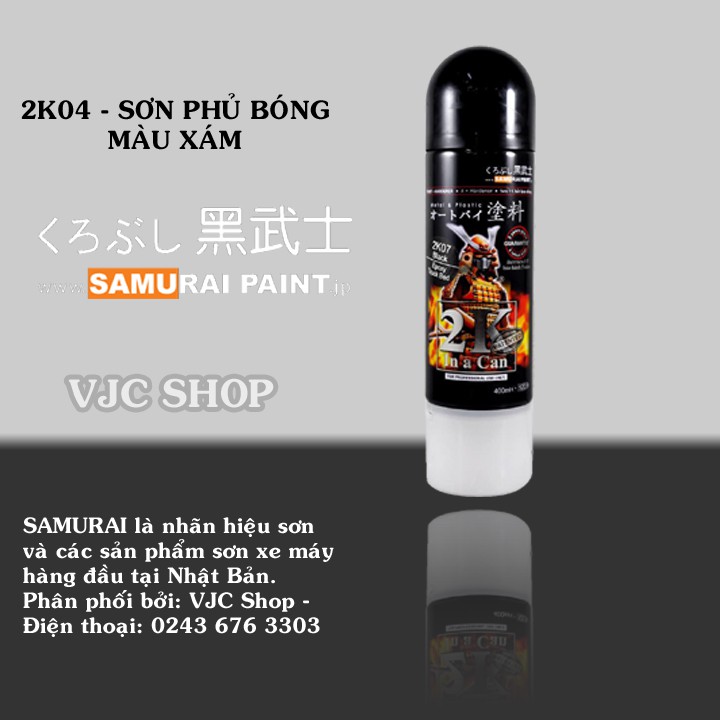 Chai sơn xịt sơn xe máy SAMURAI 2K04 màu xám (lớp bề mặt)