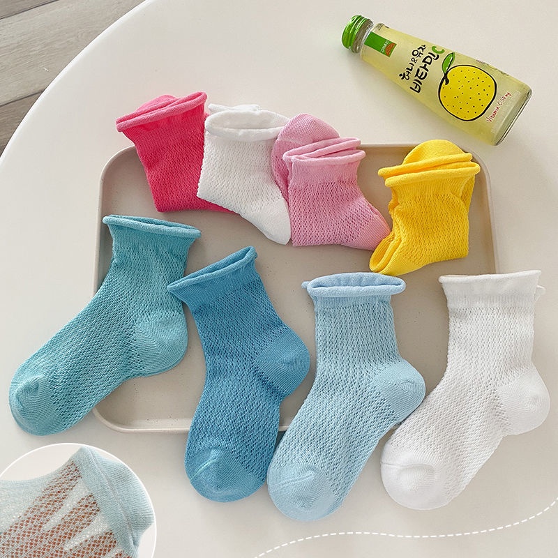 Hàng Mới Về [Hàng Mới Về] Vớ Cotton Lưới Mỏng Màu Kẹo Ngọt Thoáng Khí Thoải Mái Phong Cách Hàn Quốc Cho Bé Gái