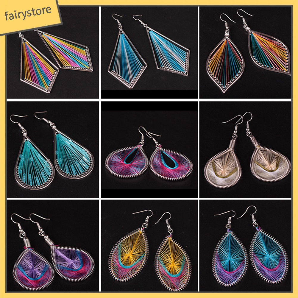 Bông tai giọt nước phối lụa nhiều màu sắc phong cách Bohemian