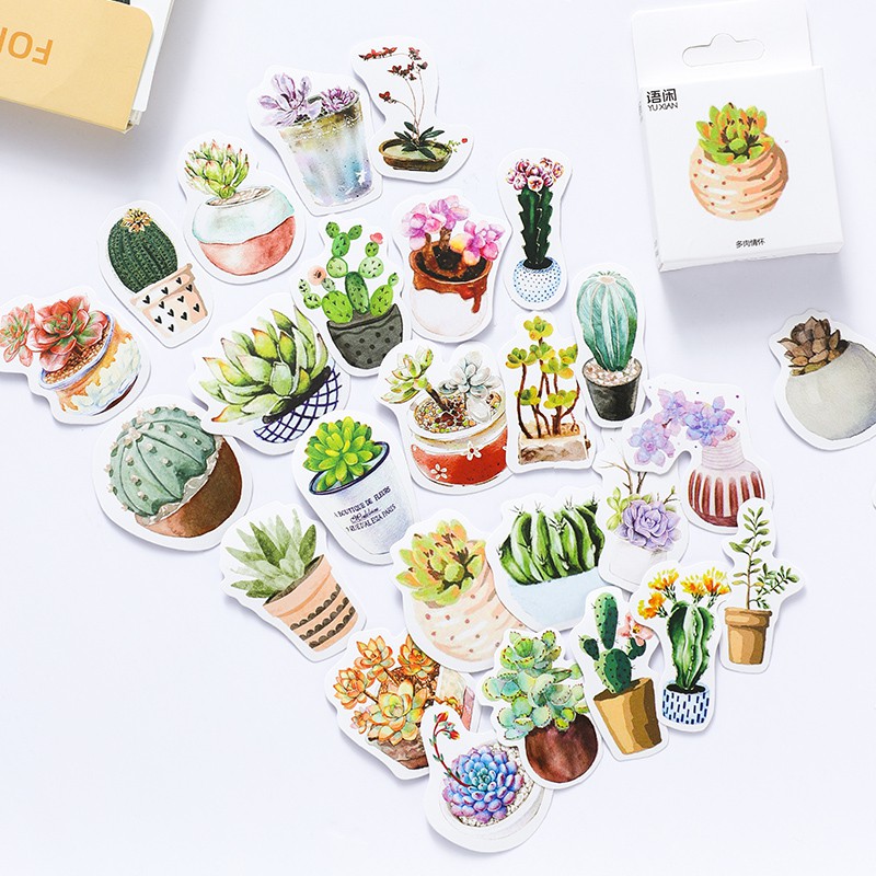 Bộ 50 Nhãn Dán Trang Trí In Hình Cây Cối Xinh Xắn