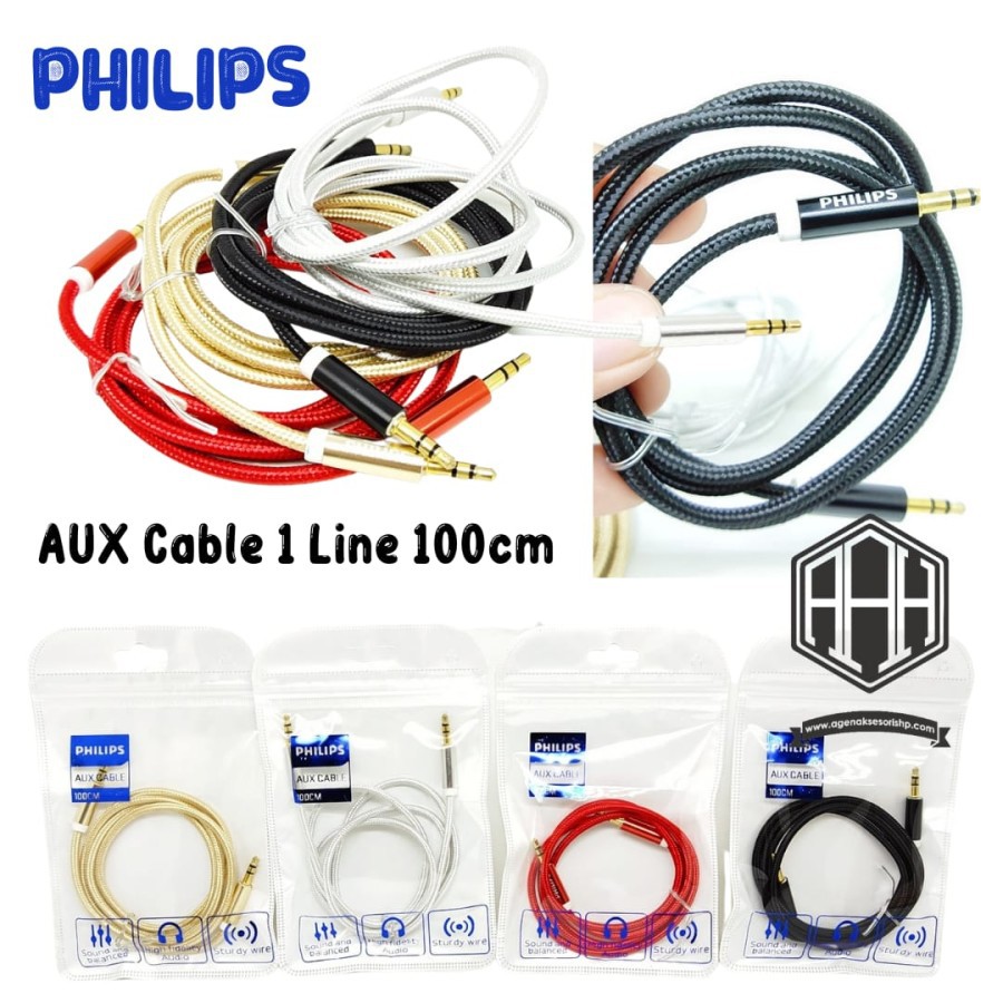 Philips Aux Cable Shoelaces 1 Line 100cm Male To Male Headphone Jack