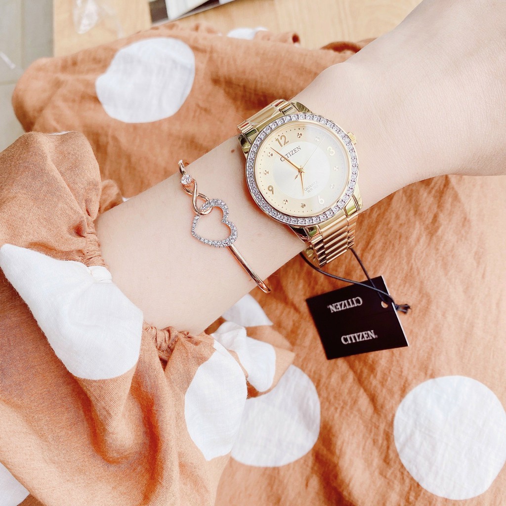 Đồng hồ nữ chính hãng Citizen EL3092-86P GOLD - Máy Quartz  pin - Kính khoáng cường lực
