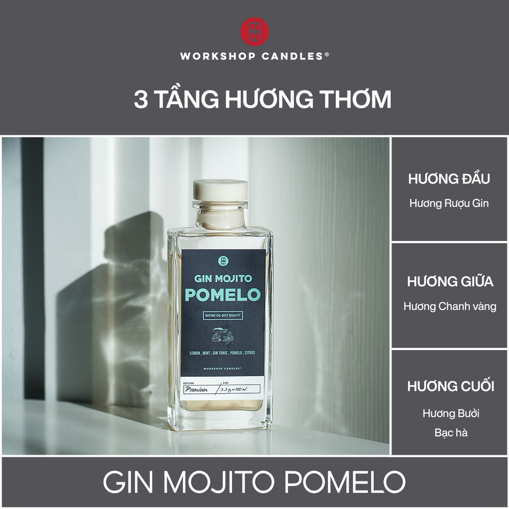 Tinh dầu thơm phòng Gin Mojito Pomelo Workshop Candles H&H Home 100ml khử mùi xả stress