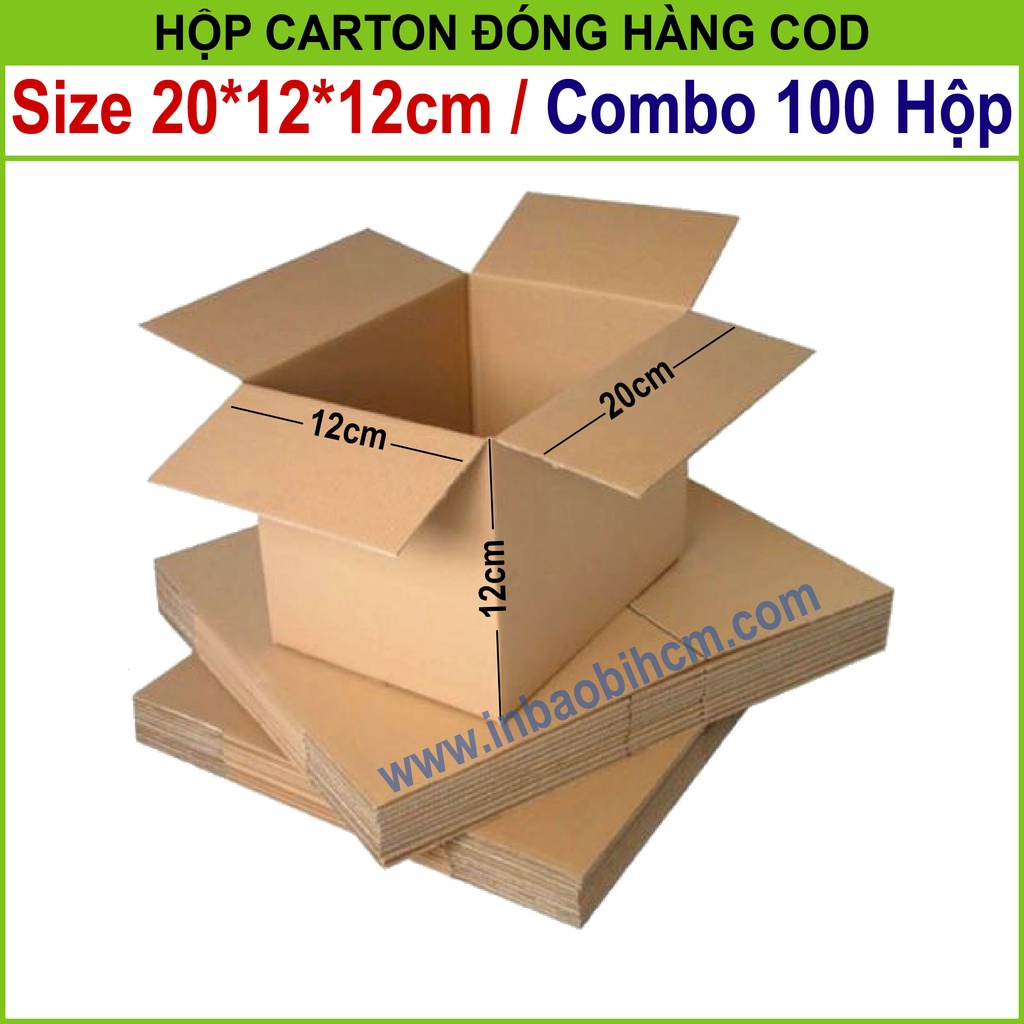 100 hộp carton đóng hàng 20x12x12 cm (Hộp dày dặn, 3 lớp, cứng, chuẩn Ship COD - Thùng giấy - Hộp giấy carton giá rẻ)