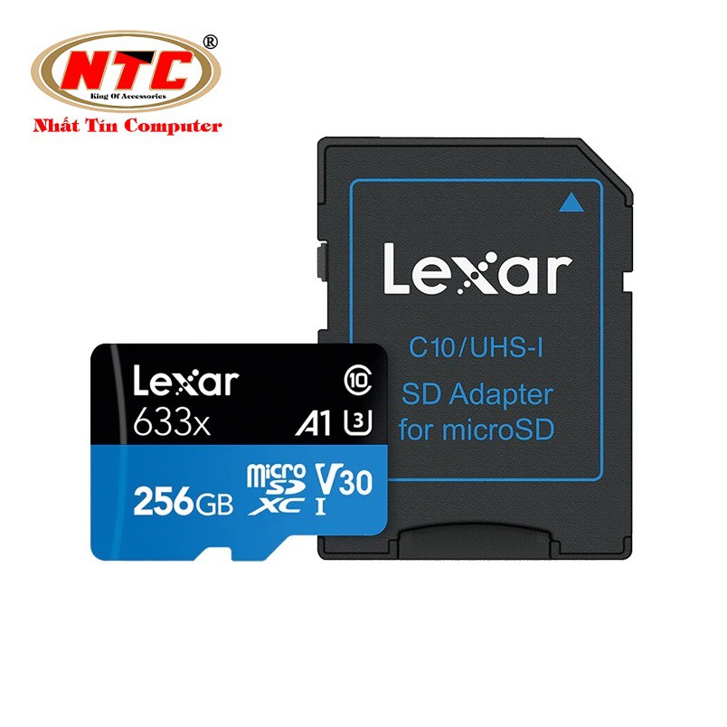 Thẻ Nhớ MicroSDXC Lexar 256GB A1 V30 633x U3 4K 95MB/s - kèm Adapter (Xanh)