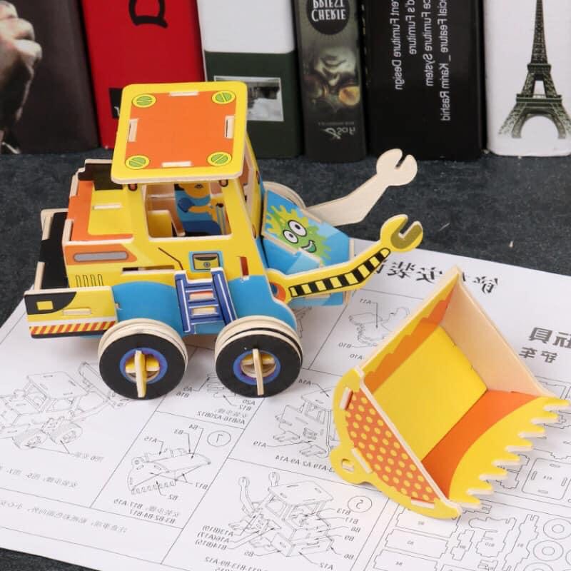 Ghép Hình Bằng Gỗ 3D Xe Cẩu Múc Cho Bé