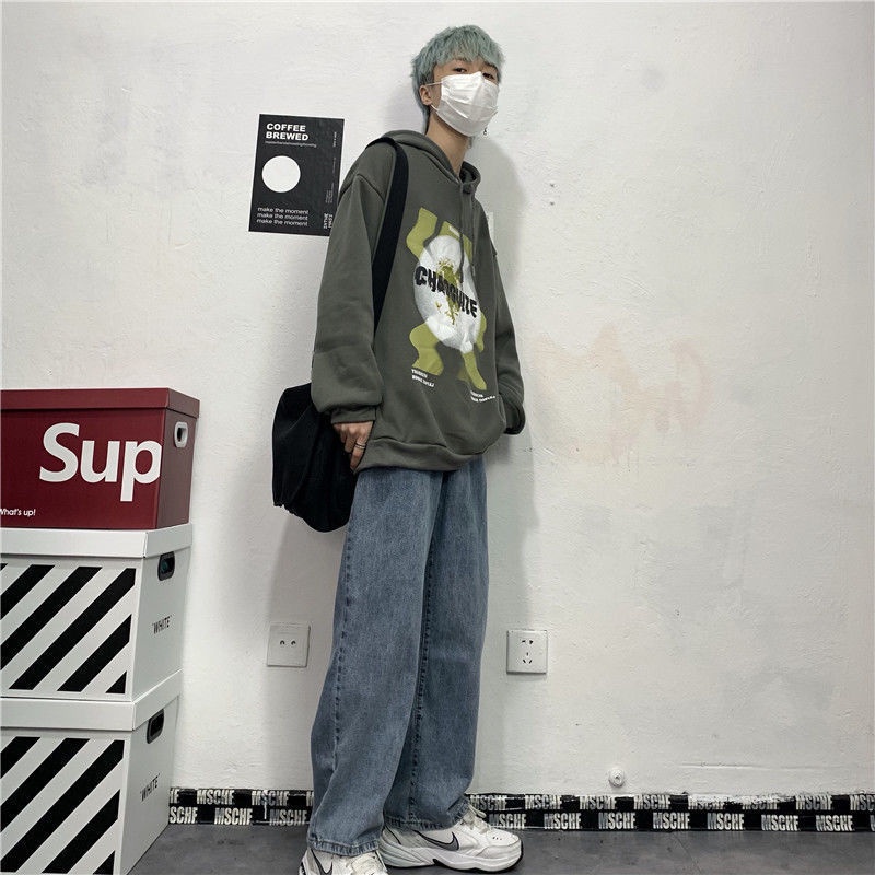 Quần jean ống rộng dáng suông thời trang retro phong cách Hàn Hong Kong cho nam nữ 19YD110