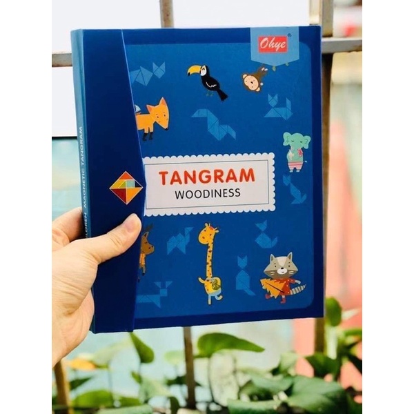 Đồ chơi cho bé Xếp hình gỗ Tangram nam châm có kèm sách, đồ chơi thông minh cho bé tư duy phát triển trí tuệ