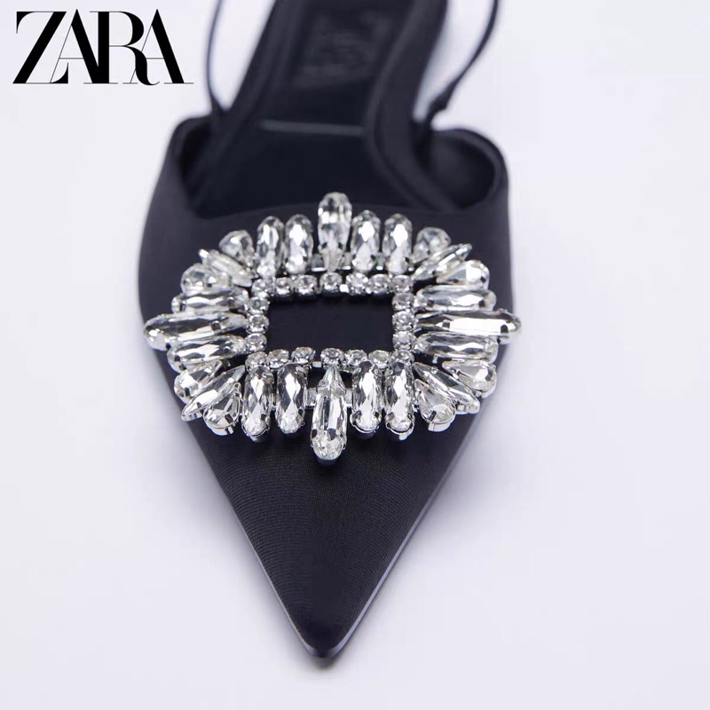 GIÀY MULE ZARA MÀU ĐEN GÓT THẤP ĐÍNH ĐÁ LẤP LÁNH