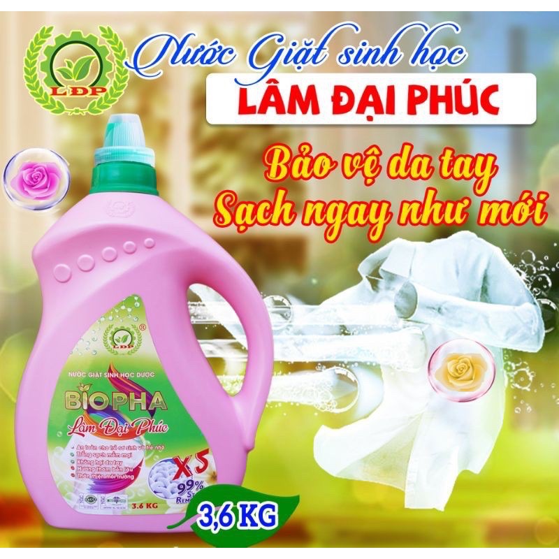 Nước Giặt Sinh Học Biopha X5 Độ Đậm Đặc và Lưu Hương Thơm Mát LÂM ĐẠI PHÚC can màu hồng 3,6lit