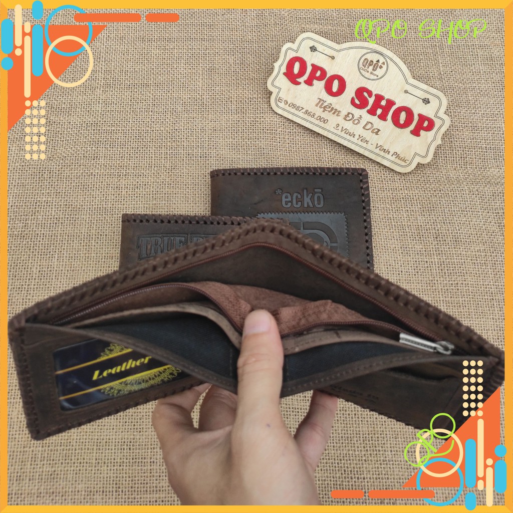 Ví da bò sáp ngựa điên- khâu viền- dập logo siêu chất- bảo hành da 12 tháng