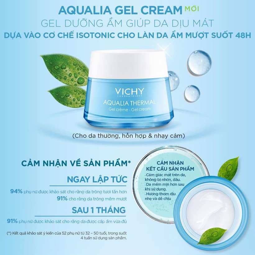 Kem dưỡng ẩm và cung cấp nước dạng gel giúp da trông mịn màng, tươi sáng hơn Vichy Aqualia Thermal Cream-Gel 50ml