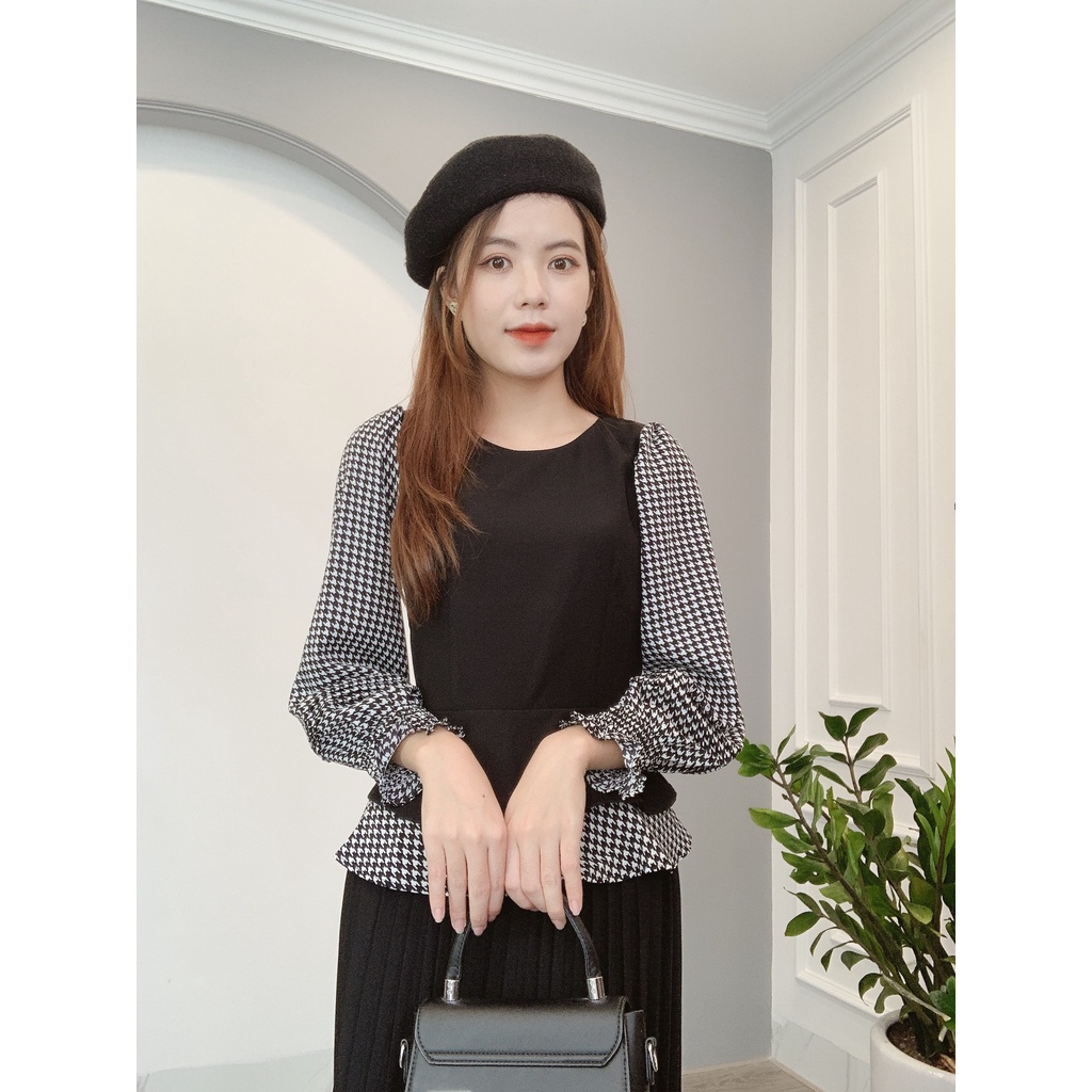 Áo Sơ Mi Peplum Cổ Tròn Tay Bo Chun -Thời Trang Min House
