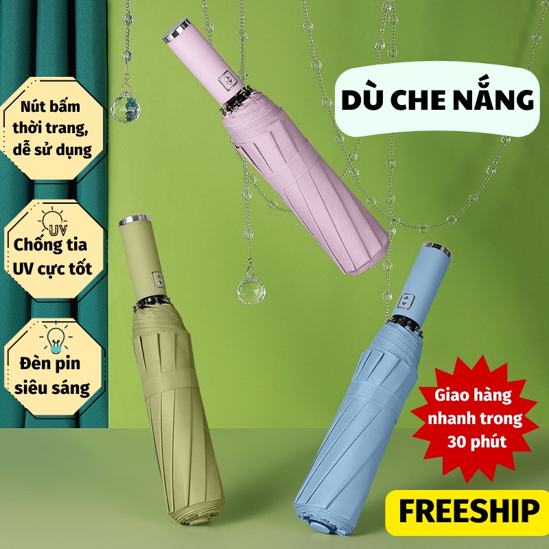 Dù Gấp Gọn Ô Che Mưa Nắng Có Đèn Led Tự Động Đóng Mở Chống Thấm Cao Cấp Dù Che Mưa Toki