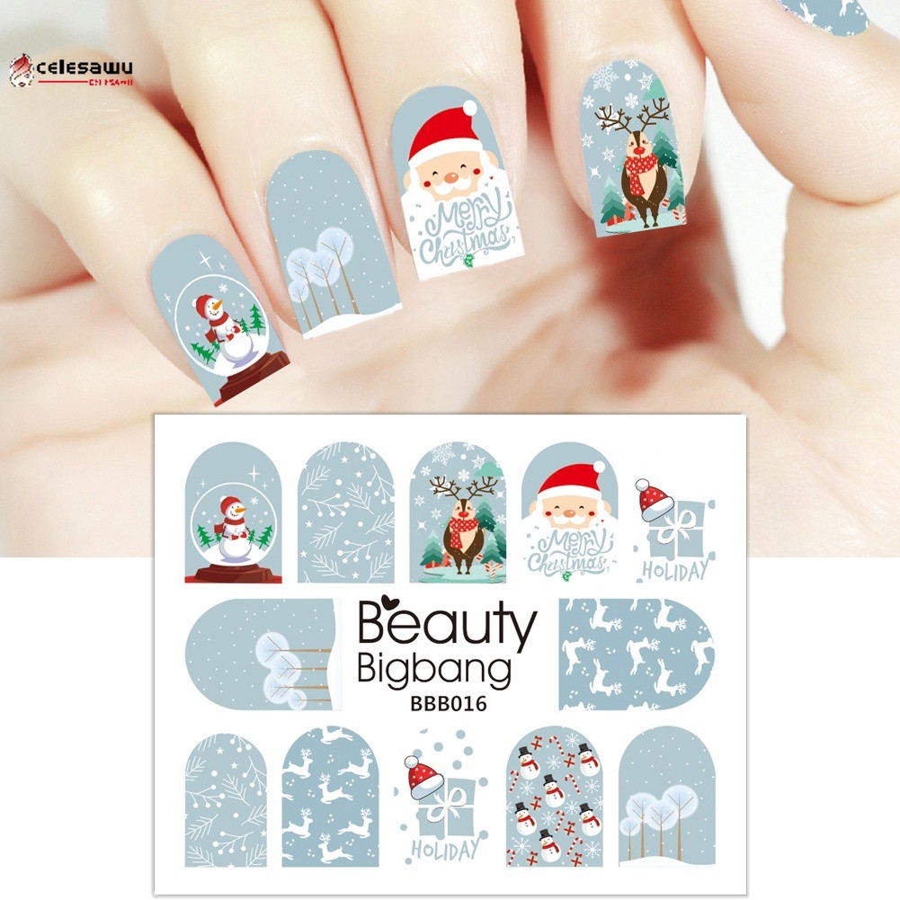 [Hàng mới về] Tờ sticker dán móng họa tiết Giáng Sinh trang trí móng nghệ thuật