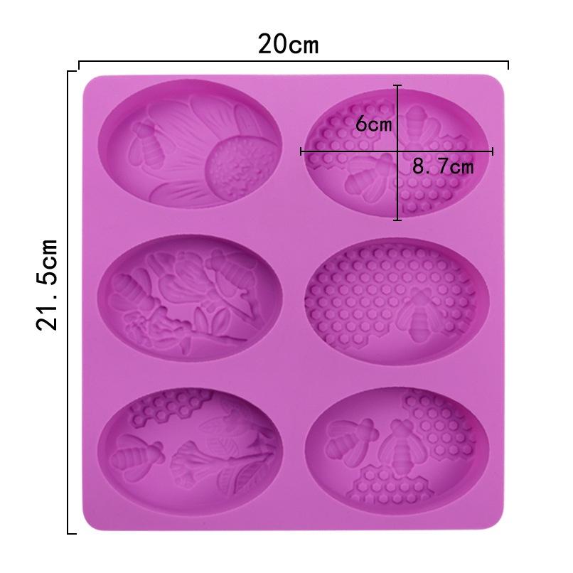 SG - khuôn silicon làm xà bông handmade hình oval 6 ô tổ ong