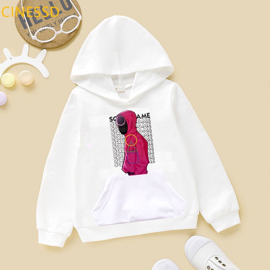 Áo hoodie squid game trò chơi con mực màu trắng hot trend cho bé trai bé gái