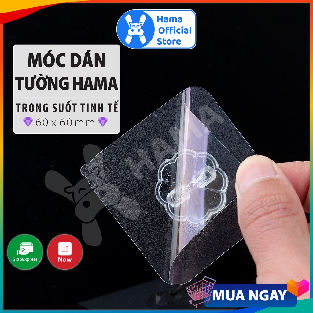 Móc dán tường chịu lực HAMA, siêu dính, siêu chắc, trong suốt, 60❌60 mm | GD_MT_001