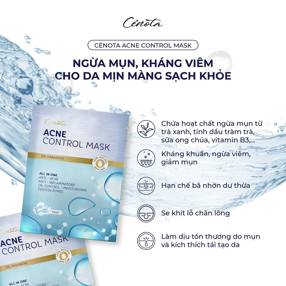 Mặt nạ ngừa mụn từ thiên nhiên, mặt nạ ngừa mụn Cénota Acne Control Mask 30ml CN05