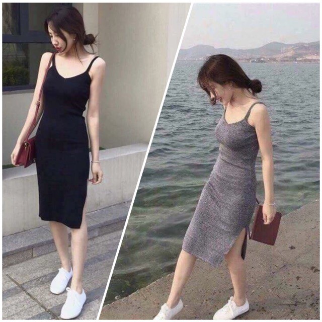 Đầm Ôm Body 2 Dây Xẻ Đùi Tôn Dáng Quyến Rũ Siêu Co Giãn