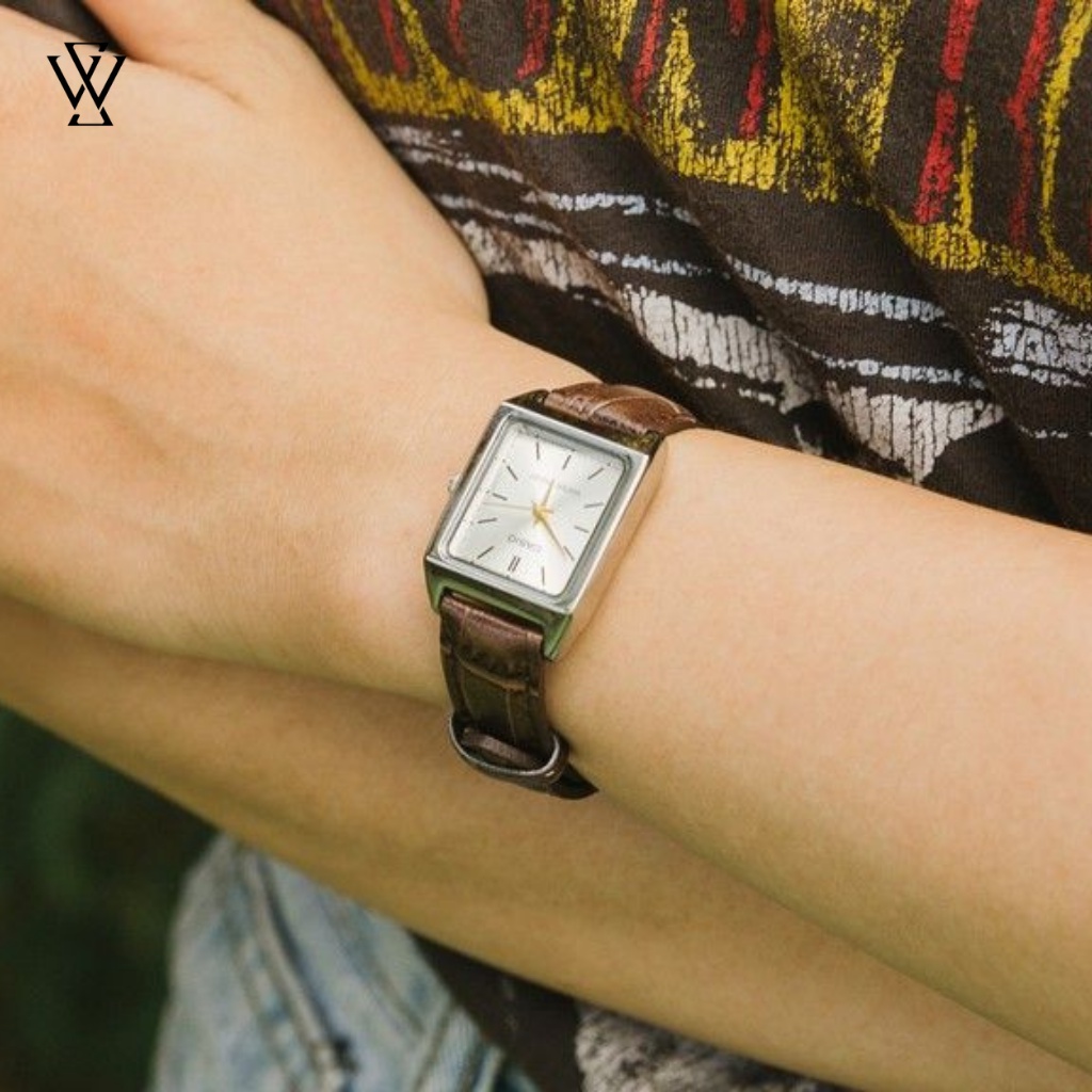 Đồng Hồ Quartz Nữ Casio WATCHSTORE LTP-V007L-9EUDF Thiết Kế Mặt Kính Khoáng Chữ Nhật 22mm, Dây Da Và Vỏ Thép Không Gỉ