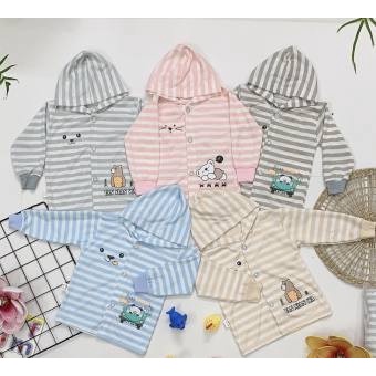 Áo khoác mũ nỉ kẻ cotton cho bé 3-10kg