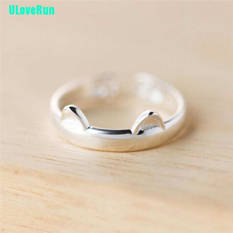 1 Nhẫn Mạ Bạc Hình Tai Mèo Dễ Thương