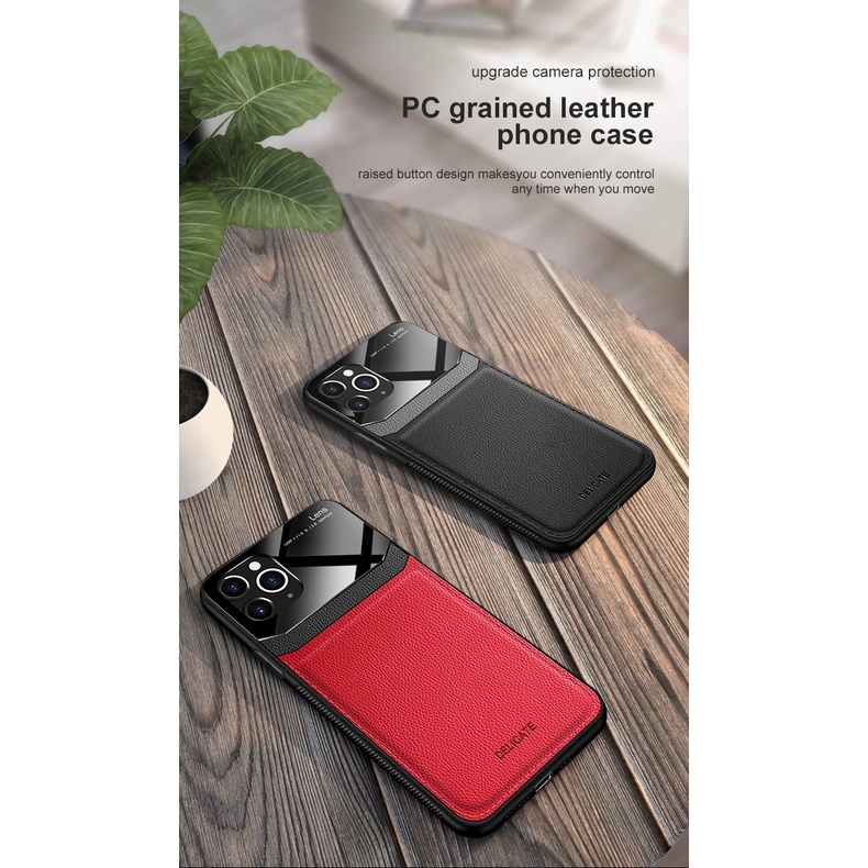Dành Cho iPhone 11 12 Pro XR X XS Max SE 2020 Ốp Lưng Chống Sốc Thời Trang Gương Da Kính Cường Lực Mặt Sau Điện Thoại