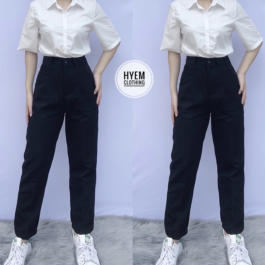 Quần Tây Cúc Giữa Kèm Nịt - Dáng Dài Lưng Cạp Siêu Cao Form Baggy Suông Dài Basic Đi Học Công Sở Cao Cấp-Có Bigsize | BigBuy360 - bigbuy360.vn