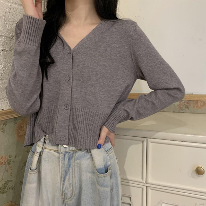 Áo Cardigan Dệt Kim Mỏng Tay Dài Cổ Chữ V Màu Sắc Đơn Giản Phong Cách Hàn Quốc Cho Nữ