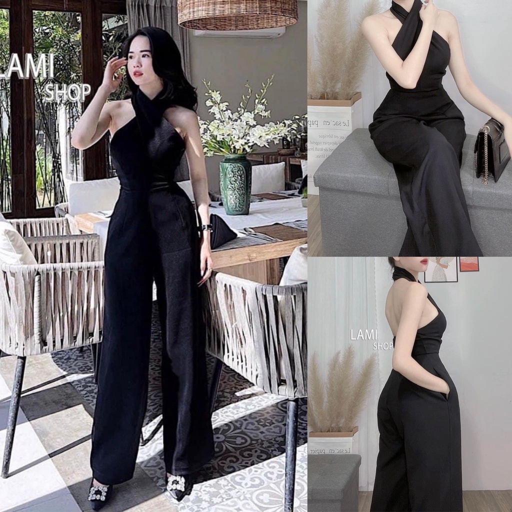 Jumpsuit nữ cổ yếm đơn giản, nhẹ nhàng sang chảnh dành cho các nàng đi chơi hoặc dự tiệc