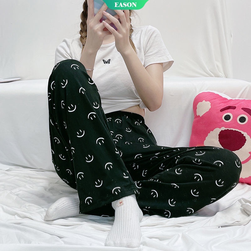 Quần Ngủ Lưng Cao In Hình Mặt Cười Thời Trang Mùa Hè Cho Nữ