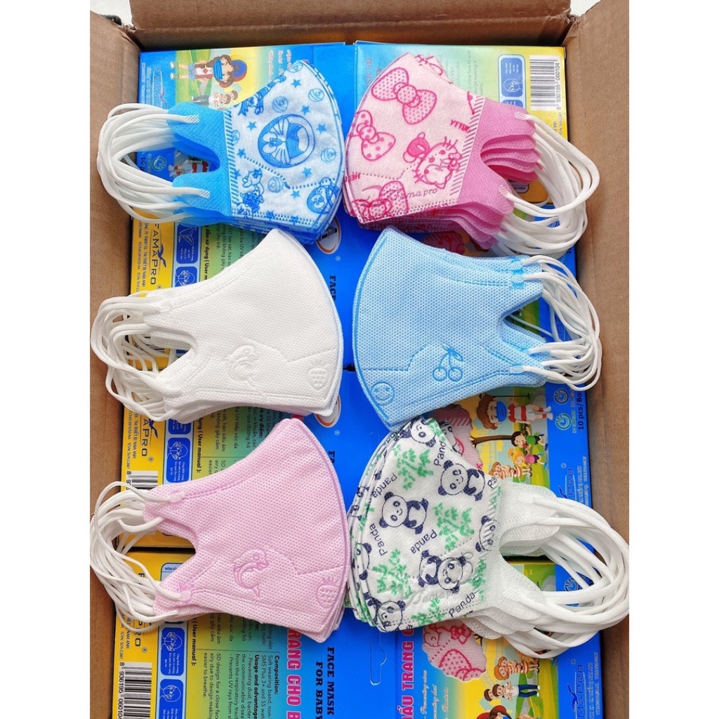 [THÙNG 100 HỘP] Khẩu trang Trẻ Em 5D BABY FAMAPRO quai thun 3 lớp hộp 10 cái