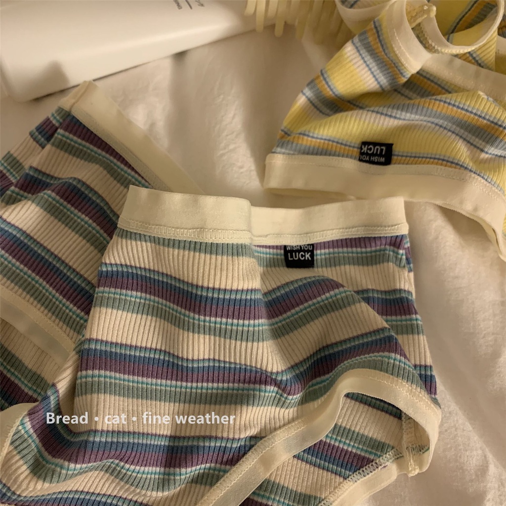 Quần Lót cotton Mềm Mại Lưng Vừa Thoáng Khí Kẻ Sọc Cầu Vồng Phong Cách Nhật Bản Cho Nữ