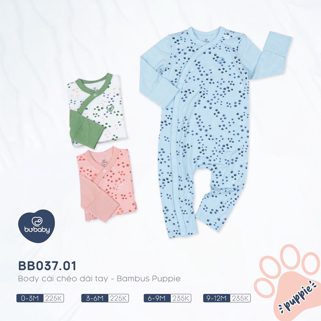 Body dài tay cài chéo cho bé Bu BAMBUS PUPPIE 0m - 12m