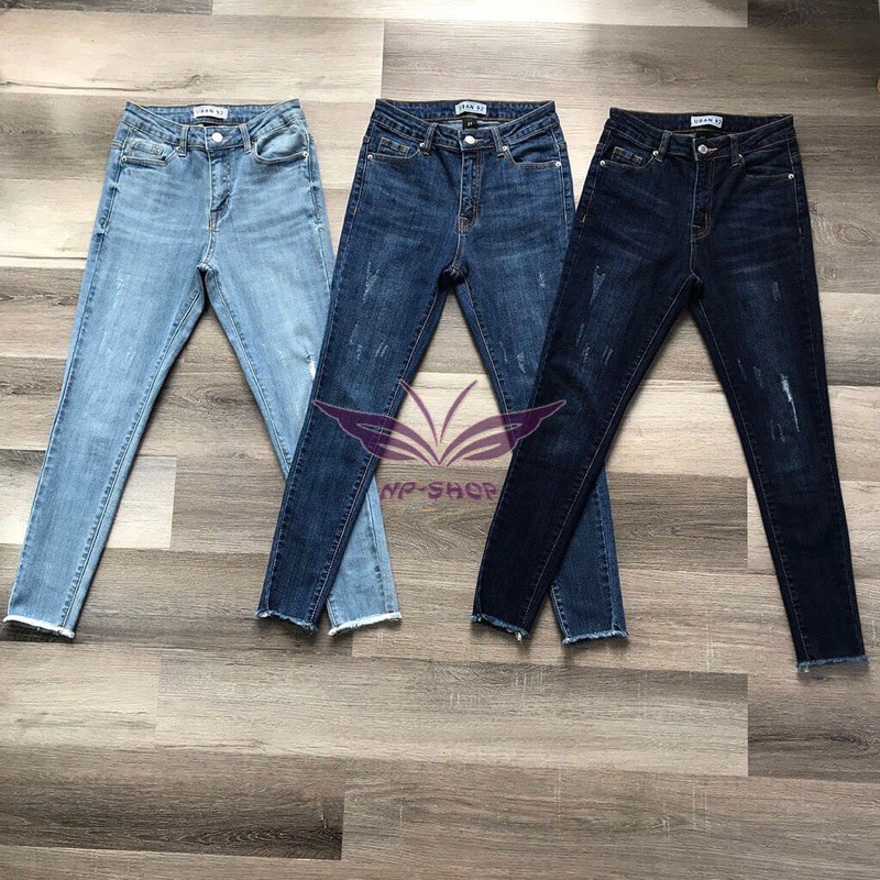 Quần Jeans Nữ Cạp Cao Co Giãn Tốt Kiểu Cào/9 tấc