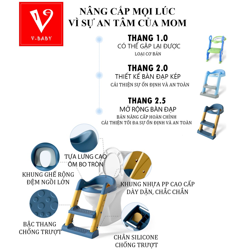 Bệ thu nhỏ bồn cầu có thang đi vệ sinh cho bé V-BABY W2 & W2S - hàng chuẩn cao cấp nhất thị trường