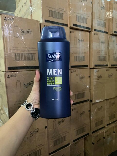 DẦU GỘI 3IN1 GỘI XẢ TẮM SUAVE MEN 828ML CỦA MỸ