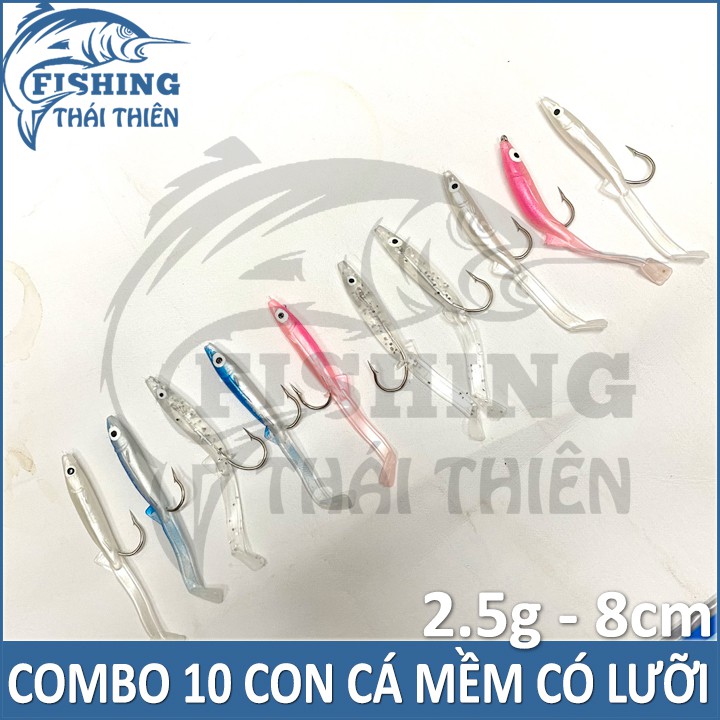 Combo 10 con mồi mềm có lưỡi câu cá lóc, chẽm, tráp, mú, vược