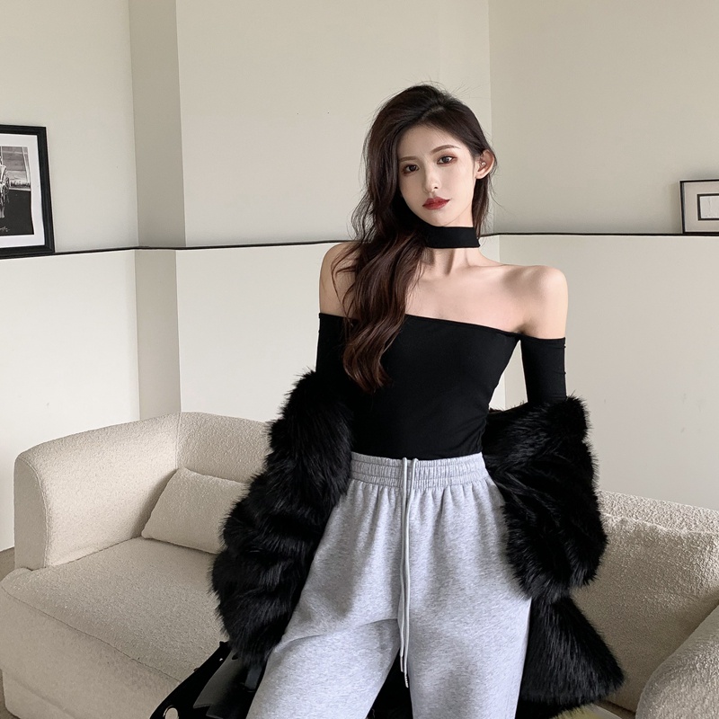 Cocory vn Áo Croptop Trễ Vai Tay Dài Màu Trơn Thiết Kế Hợp Thời Trang Cho Phái Nữ