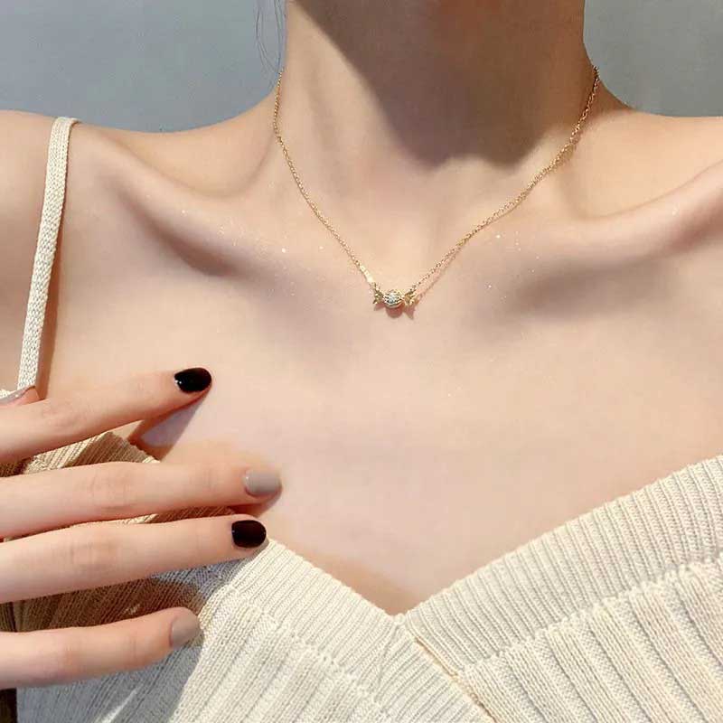 Vòng cổ Mạ Vàng / Bạc 925 Mặt Hình Kẹo Đính Đá Zircon Đơn Giản Thời Trang Phong Cách Hàn Quốc Cho Nữ