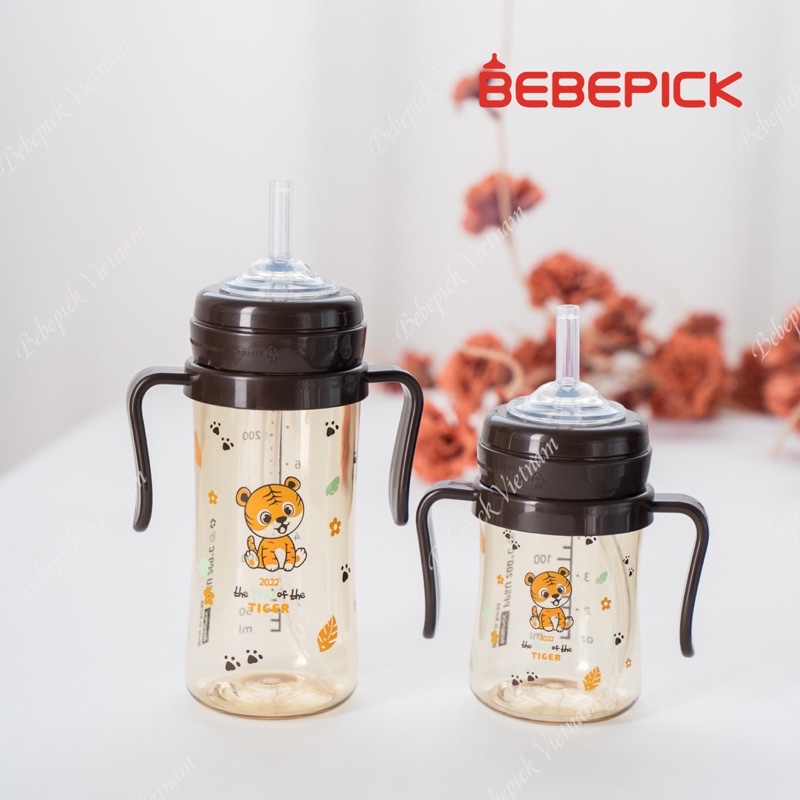 Bình sữa Bebepick mẫu Hổ Nâu núm ti silicone size 150ml - 250ml