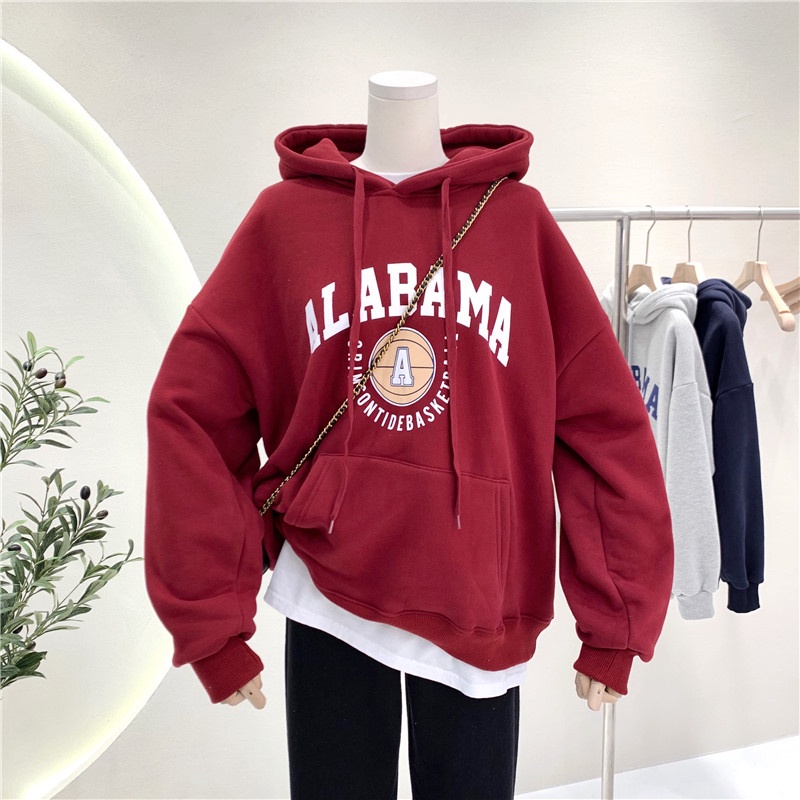 Áo hoodie túi trước trơn in chữ Alabama nỉ bông Quảng châu