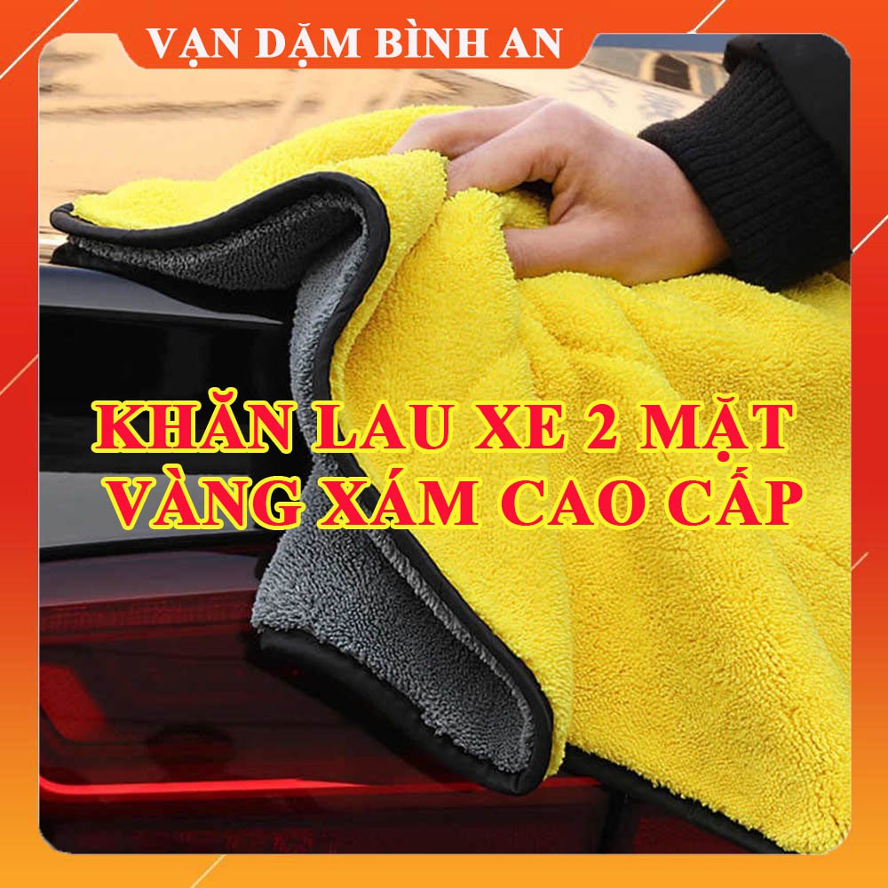 Khăn lau đa năng Microfiber 2 mặt vàng xám siêu thấm cực dày không đổ lông chuyên dụng - Vân Đạm Bình An