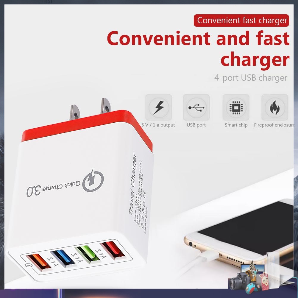 Củ sạc nhanh với 4 cổng USB màu sắc