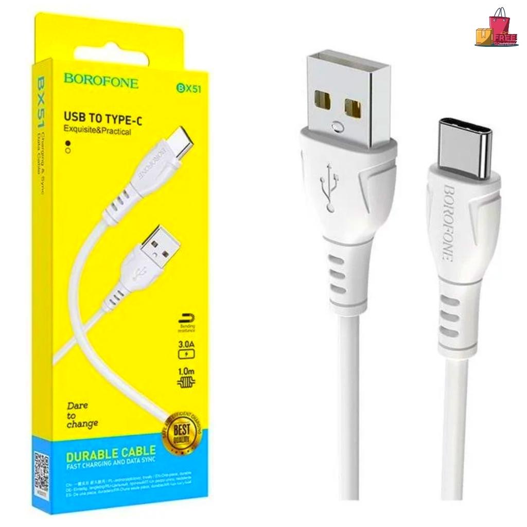 Dây sạc type c, Cáp sạc type c Borofone BX51 sạc nhanh 3A cho điện thoại androi, samsung, oppo, xiaomi..